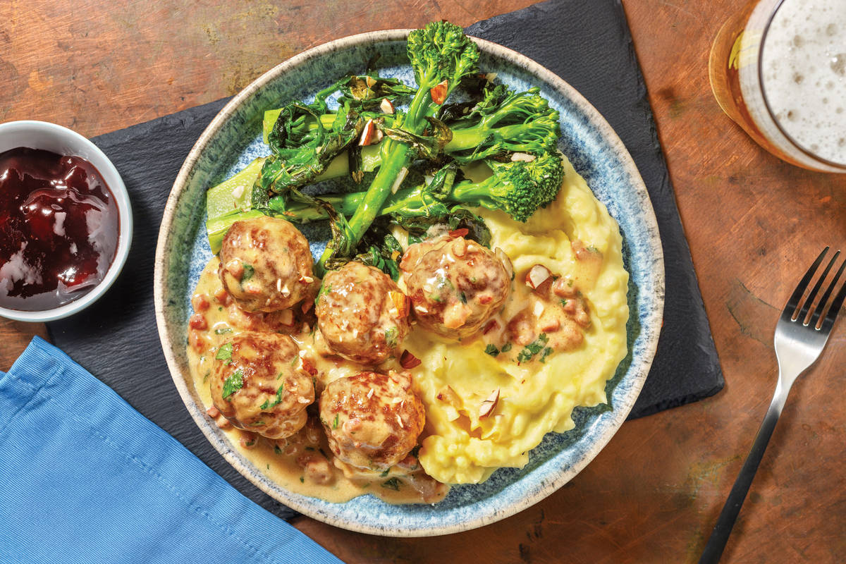Swedish Pork Meatballs & Creamy Bacon Sauce