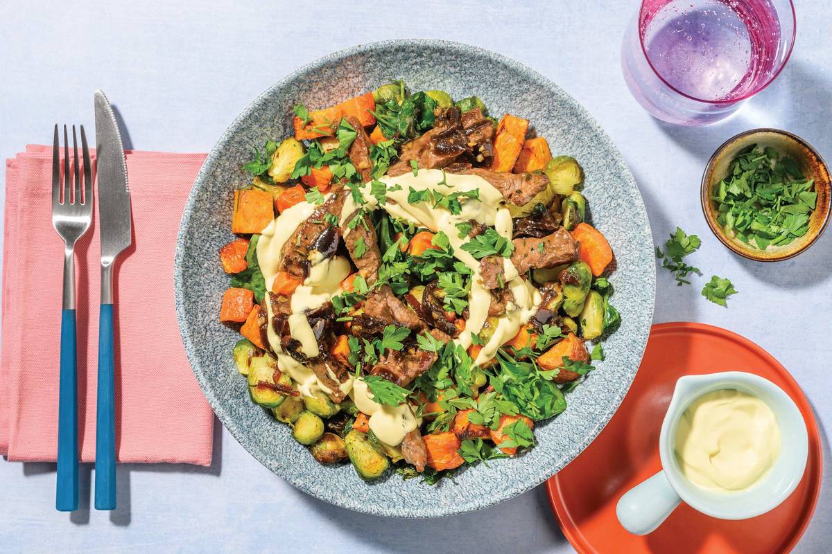 Sticky Chutney Beef & Roast Veggie Medley