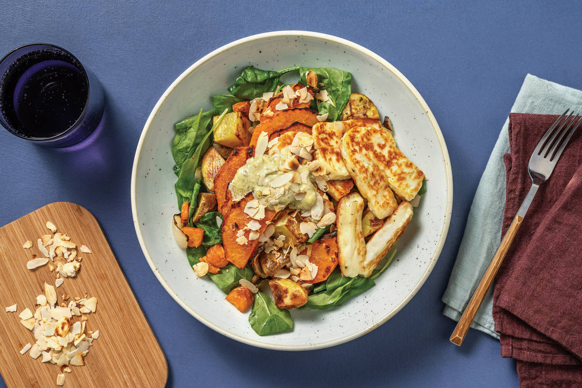 Nan's Roast Pumpkin, Chicken & Haloumi Toss