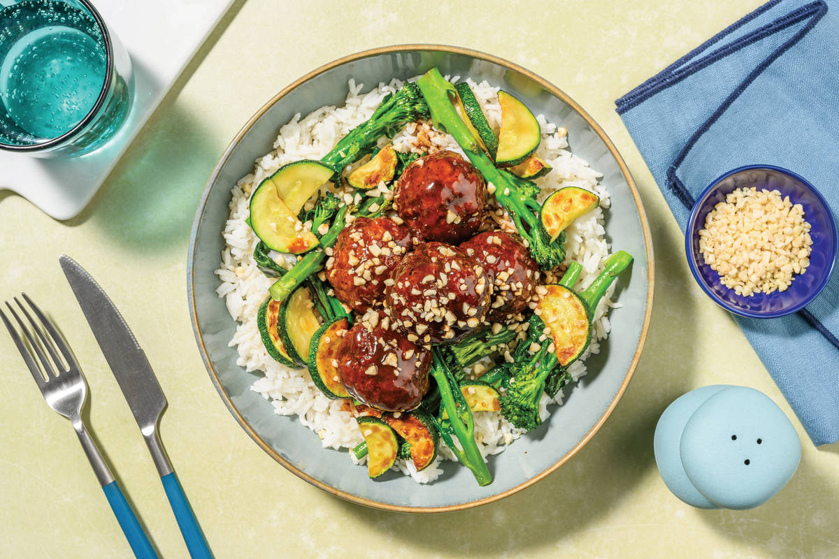 Hoisin Beef Meatballs & Jasmine Rice