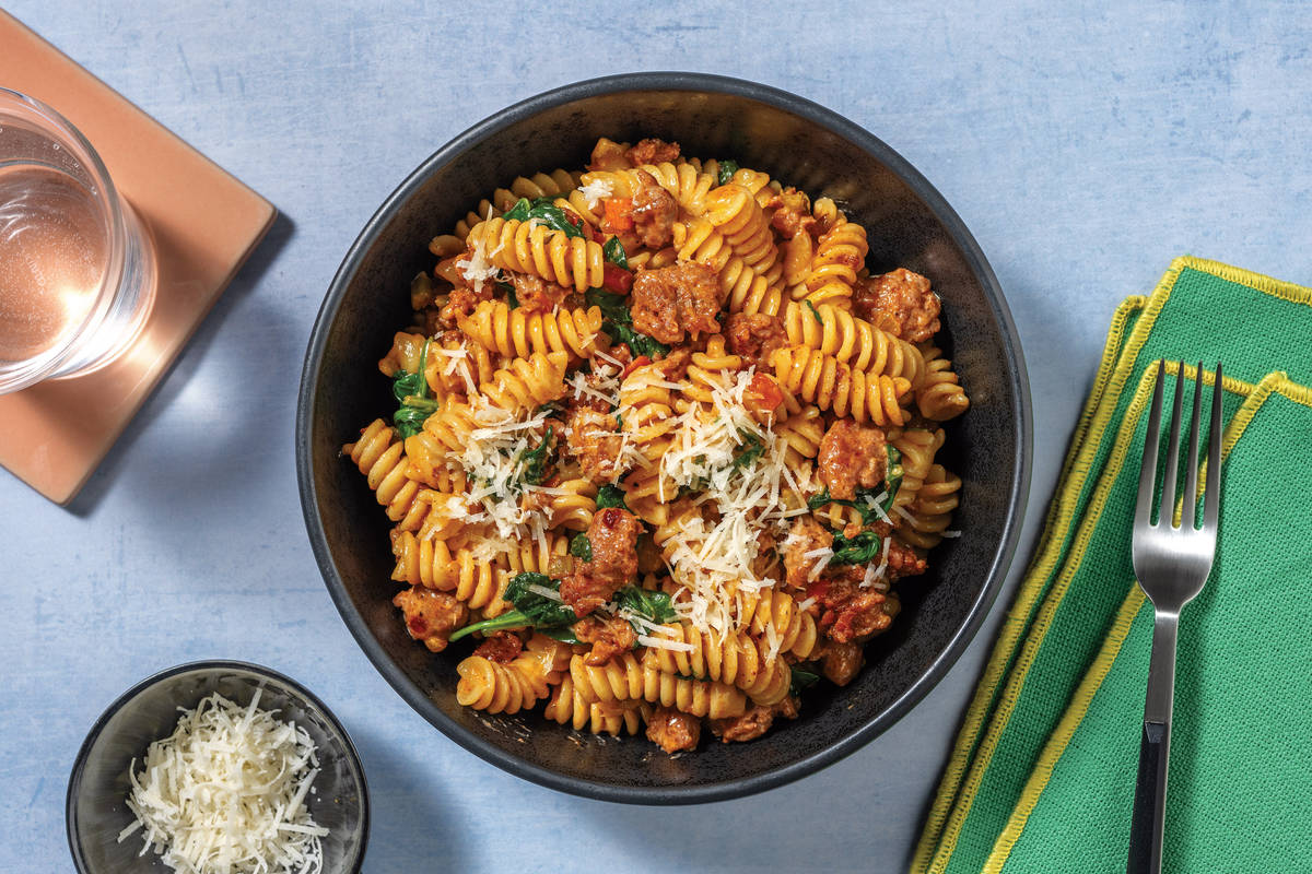Nan’s Creamy Double Pork Sausage Fusilli 