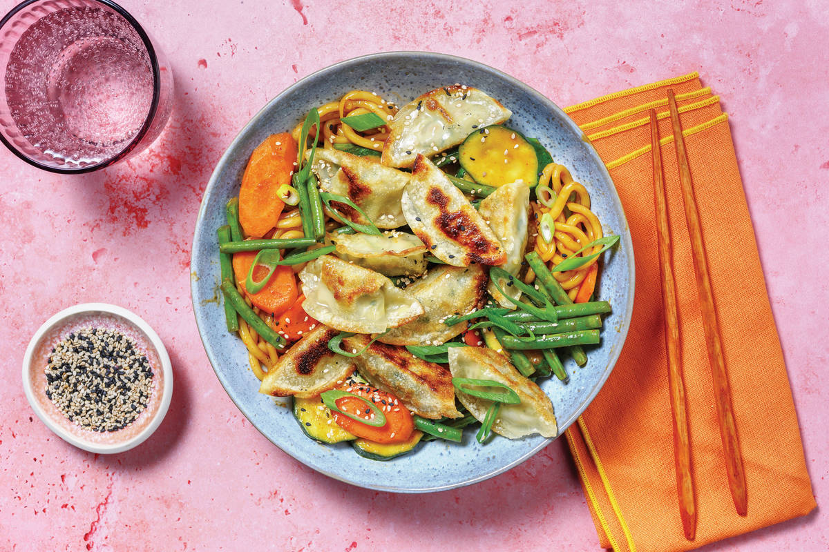 Veggie Gyoza & Sriracha Noodle Stir-Fry