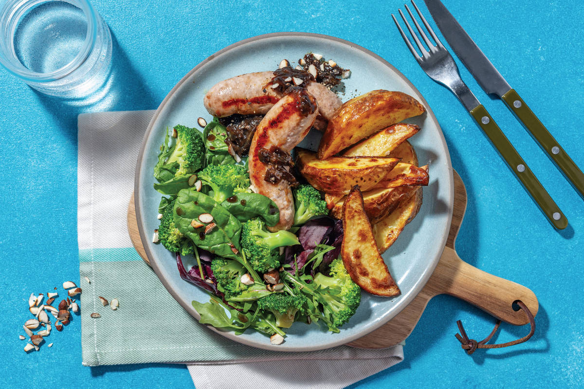Easy Double Pork Sausages & Mustard Onion Sauce