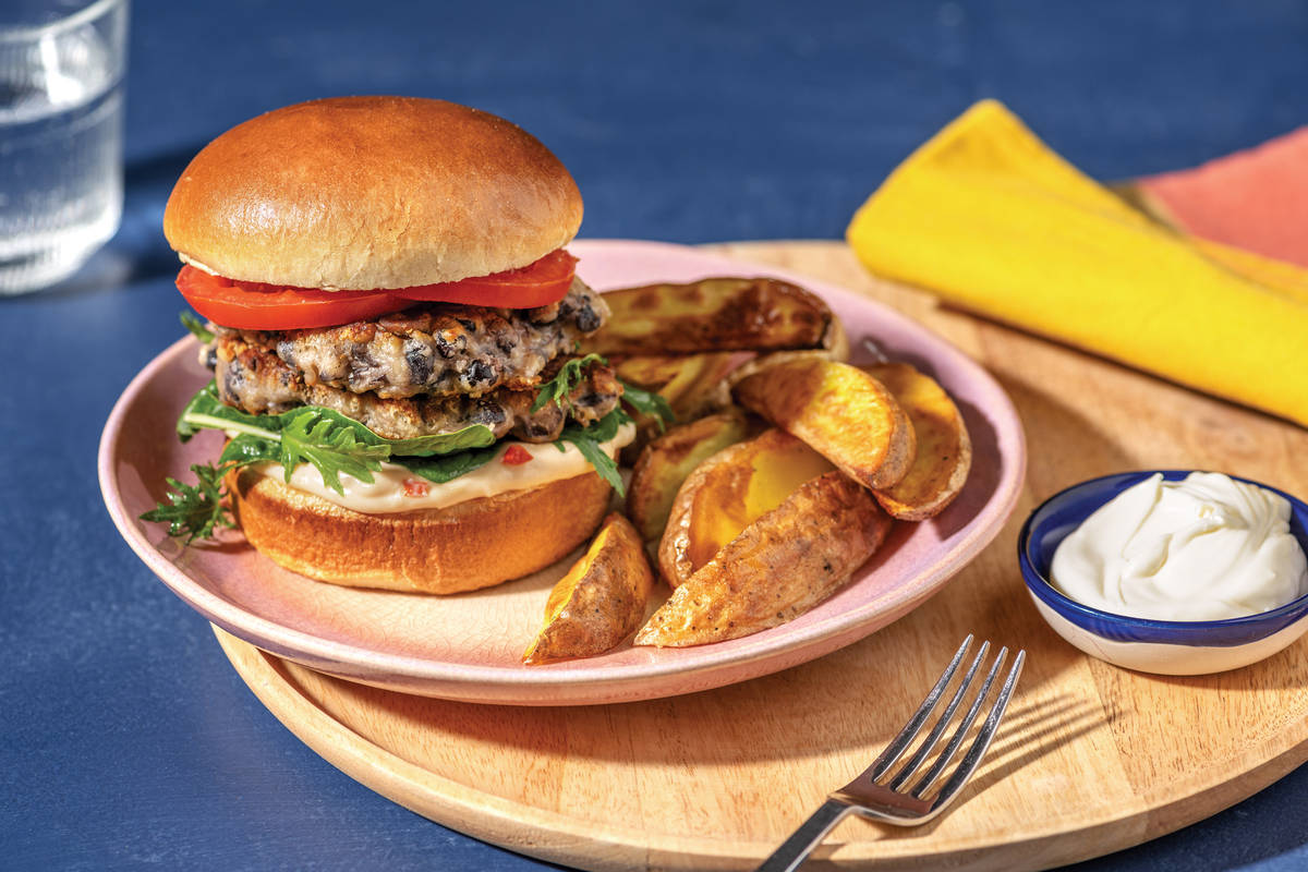 All-American Chicken Black Bean & Cheddar Burger