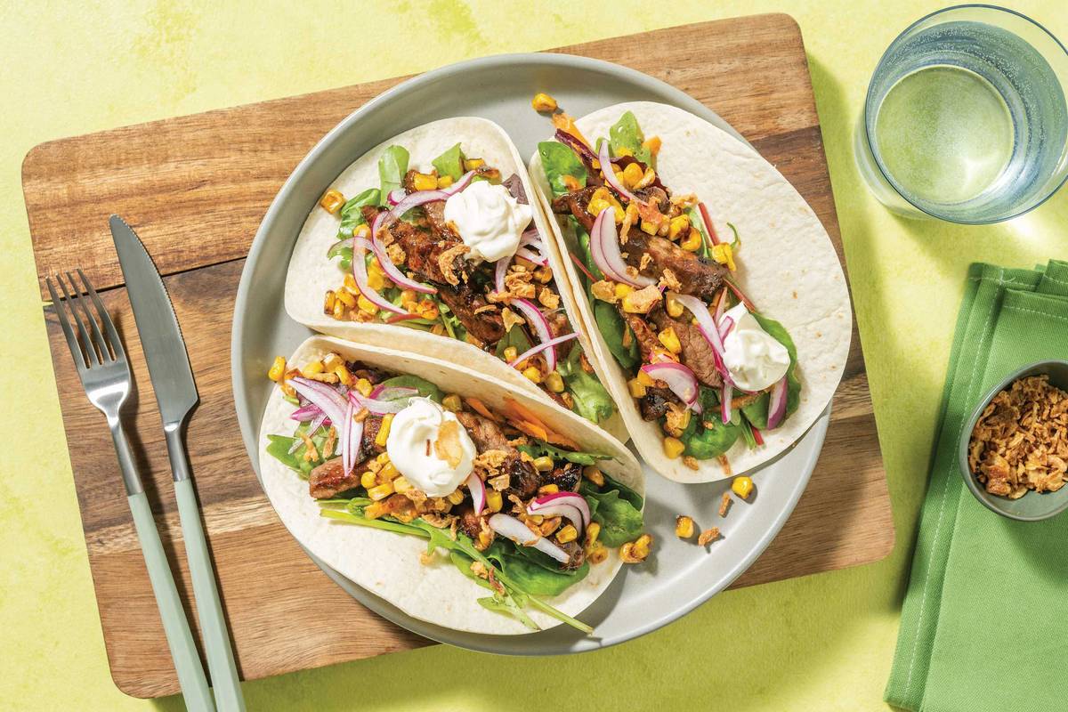 Asian-Style Beef Tacos & Pickled Onion