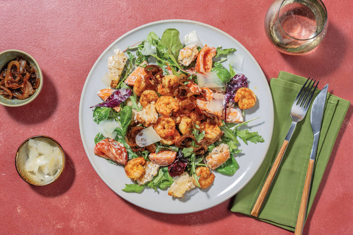 Double Spiced Prawns & Cheesy Crouton Salad