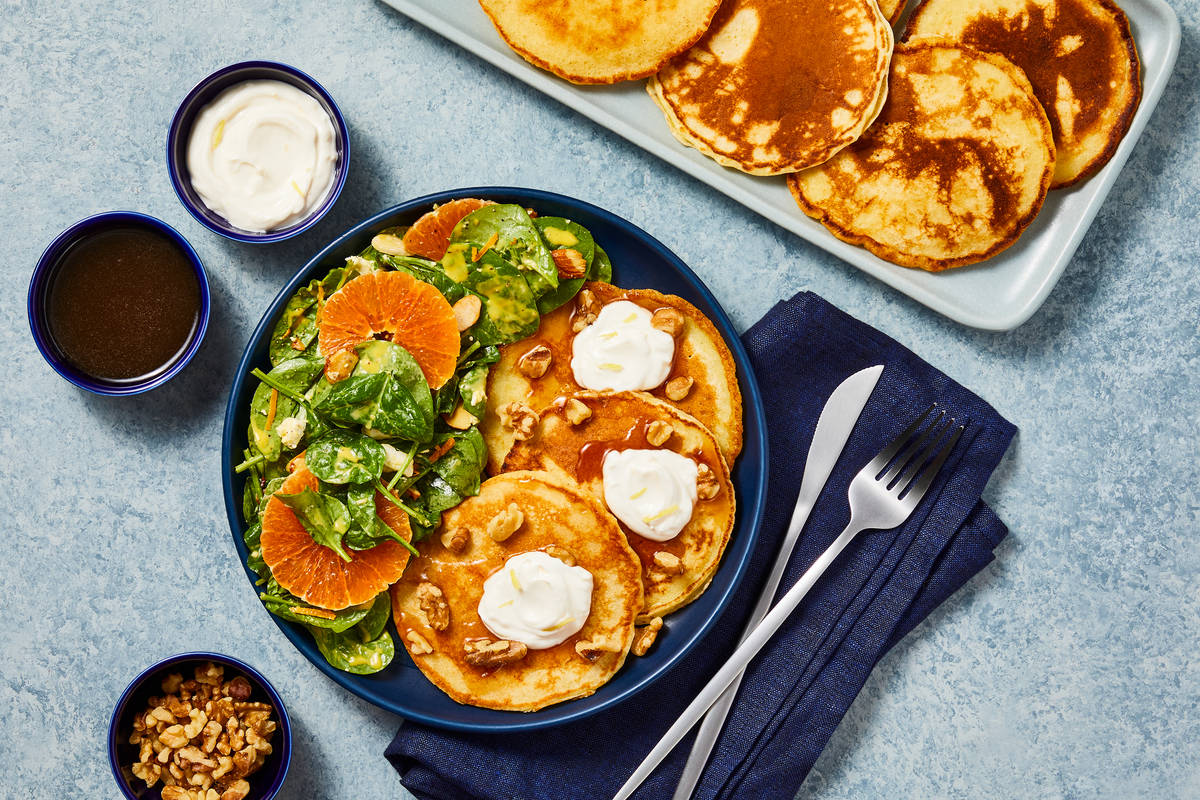 Lemon Ricotta Pancakes with Syrup & Crème