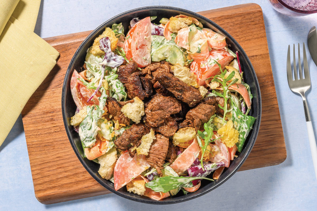 Quick Peri-Peri Beef Salad & Herby Dressing