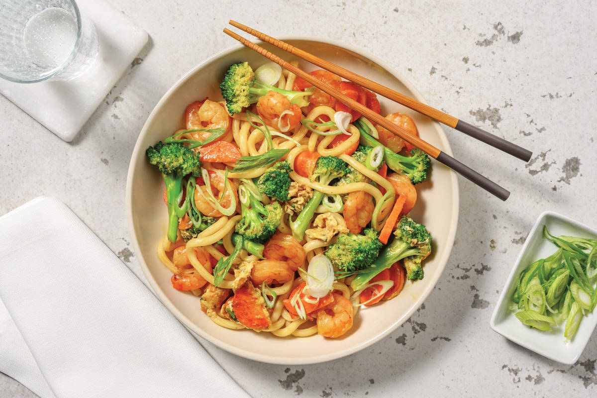 Double Southeast Asian-Style Prawn Udon Noodles