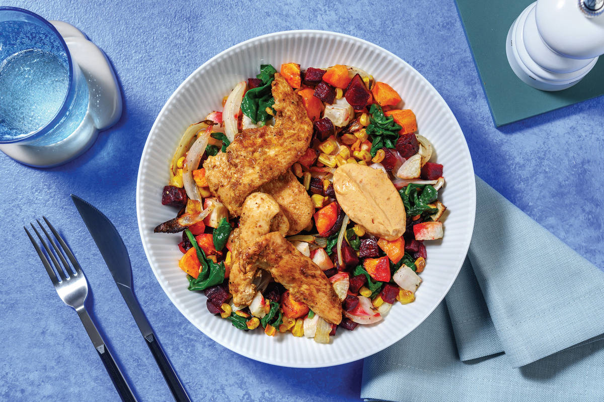 HelloHero: Double Texan Chicken & Root Veggie Medley