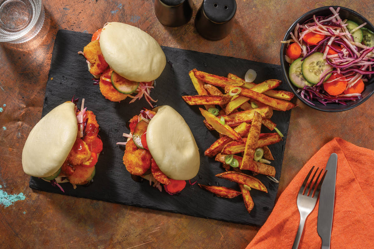 Prawn Katsu Bao Buns & Cabbage Salad
