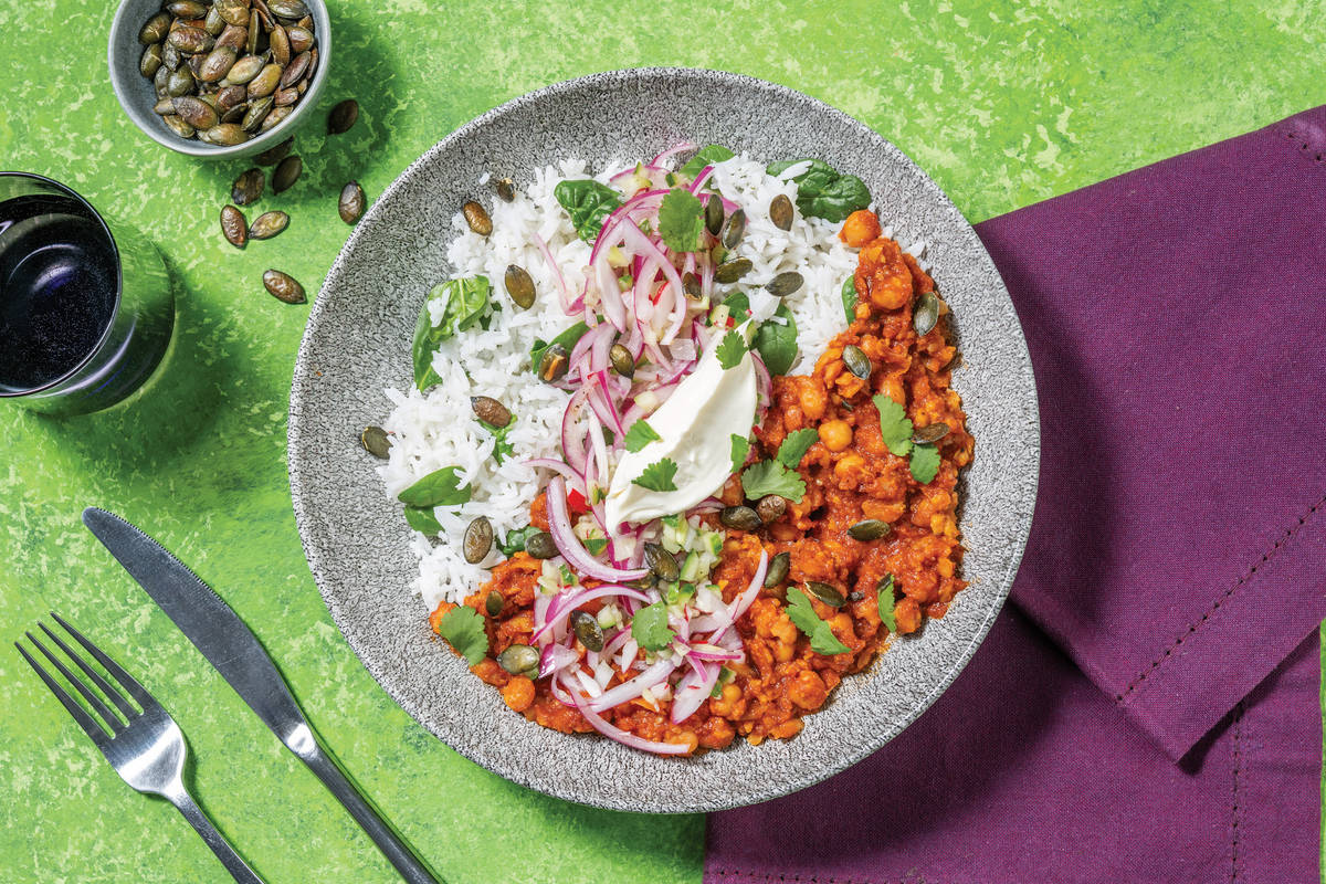 Cheesy Mexican Smashed Chickpeas & Garlic Rice