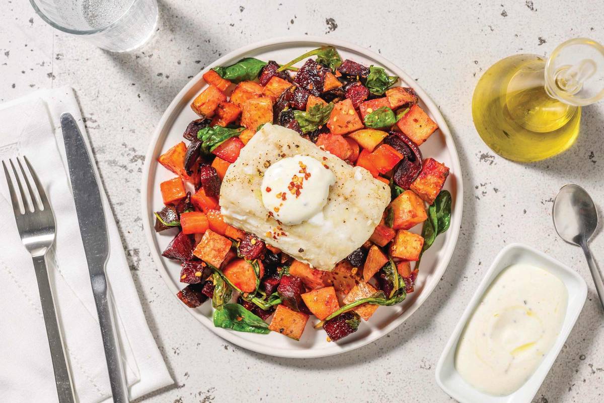 Double Barramundi & Honey Root Veggie Toss