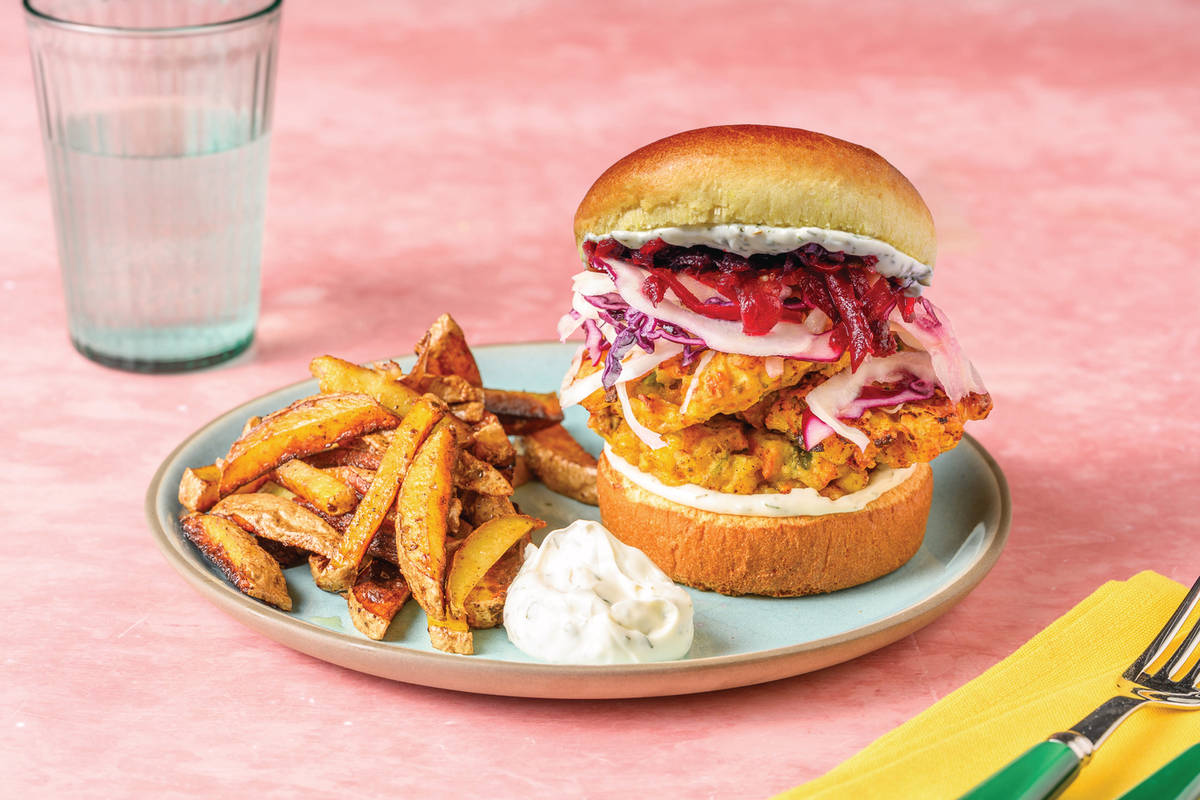 Corn Fritter Bacon Burger & Potato Fries