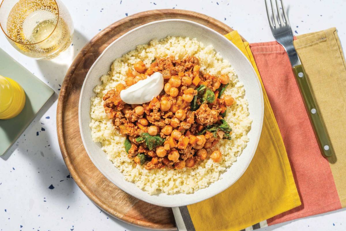 Quick Chermoula Lamb & Chickpea Rice Bowl