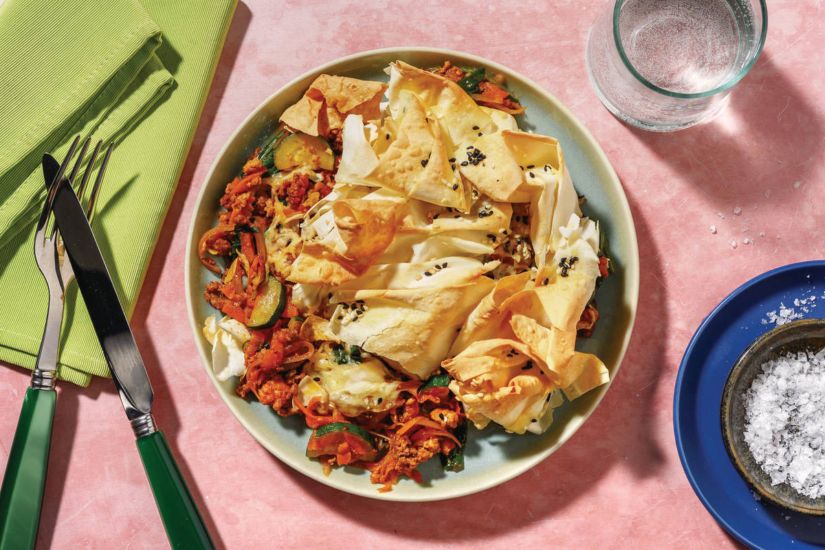 Easy Cheesy BBQ Beef & Pork Filo Pie
