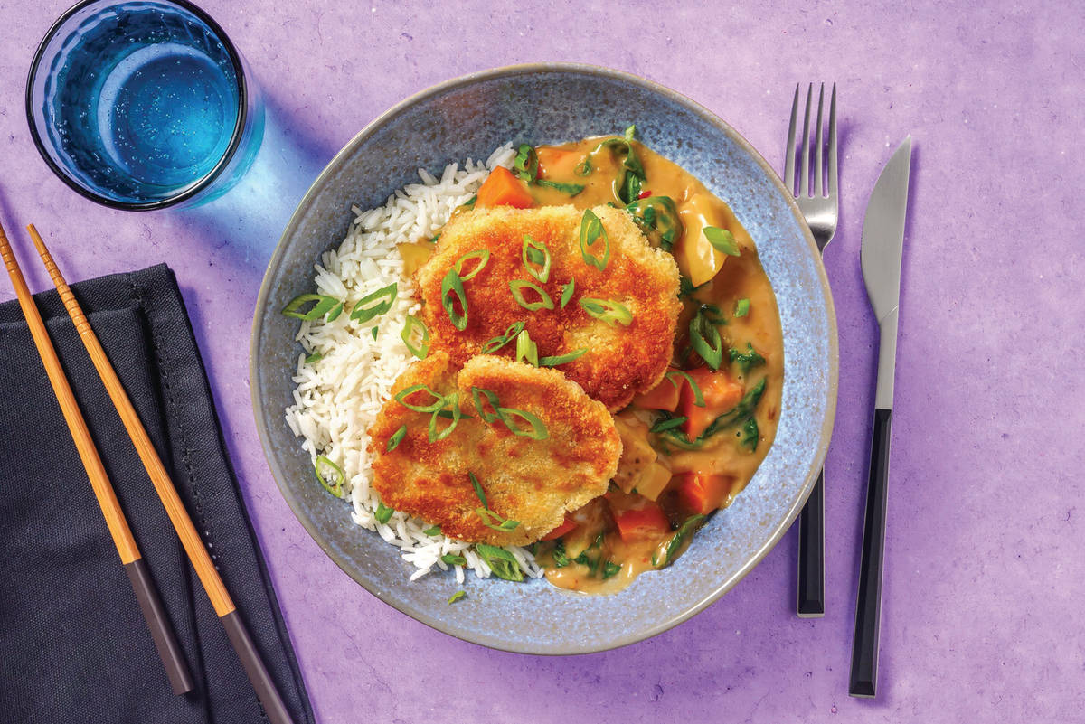 Crumbed Prawn Patties & Chicken Katsu Curry