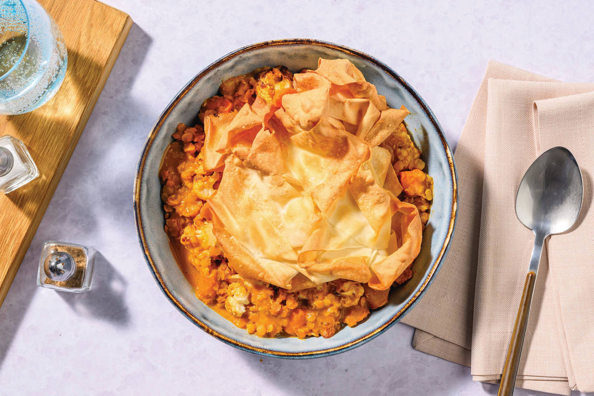 Indian Lentil & Cauliflower Dhal Filo Pie