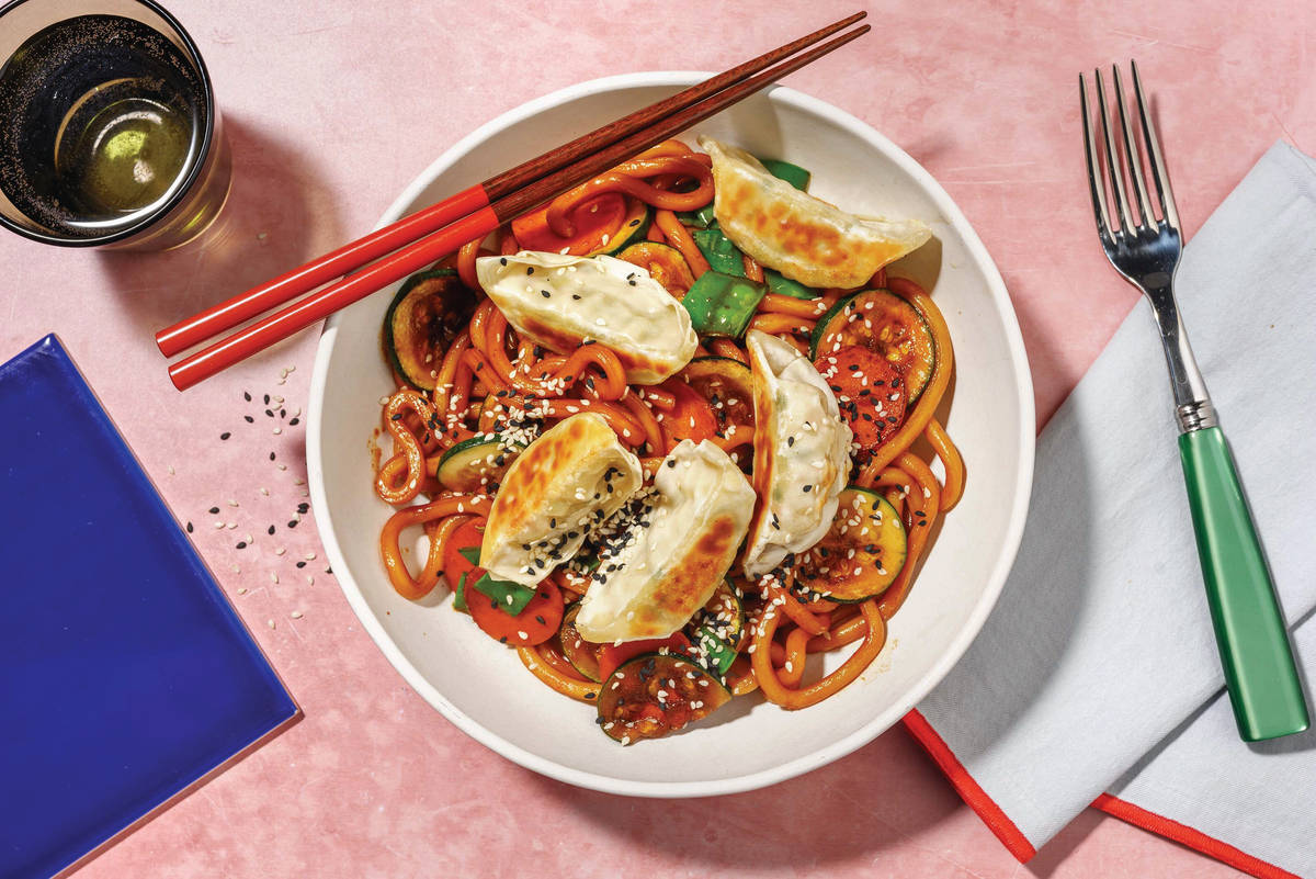 Double Veggie Gyoza & Sriracha Noodle Stir-Fry