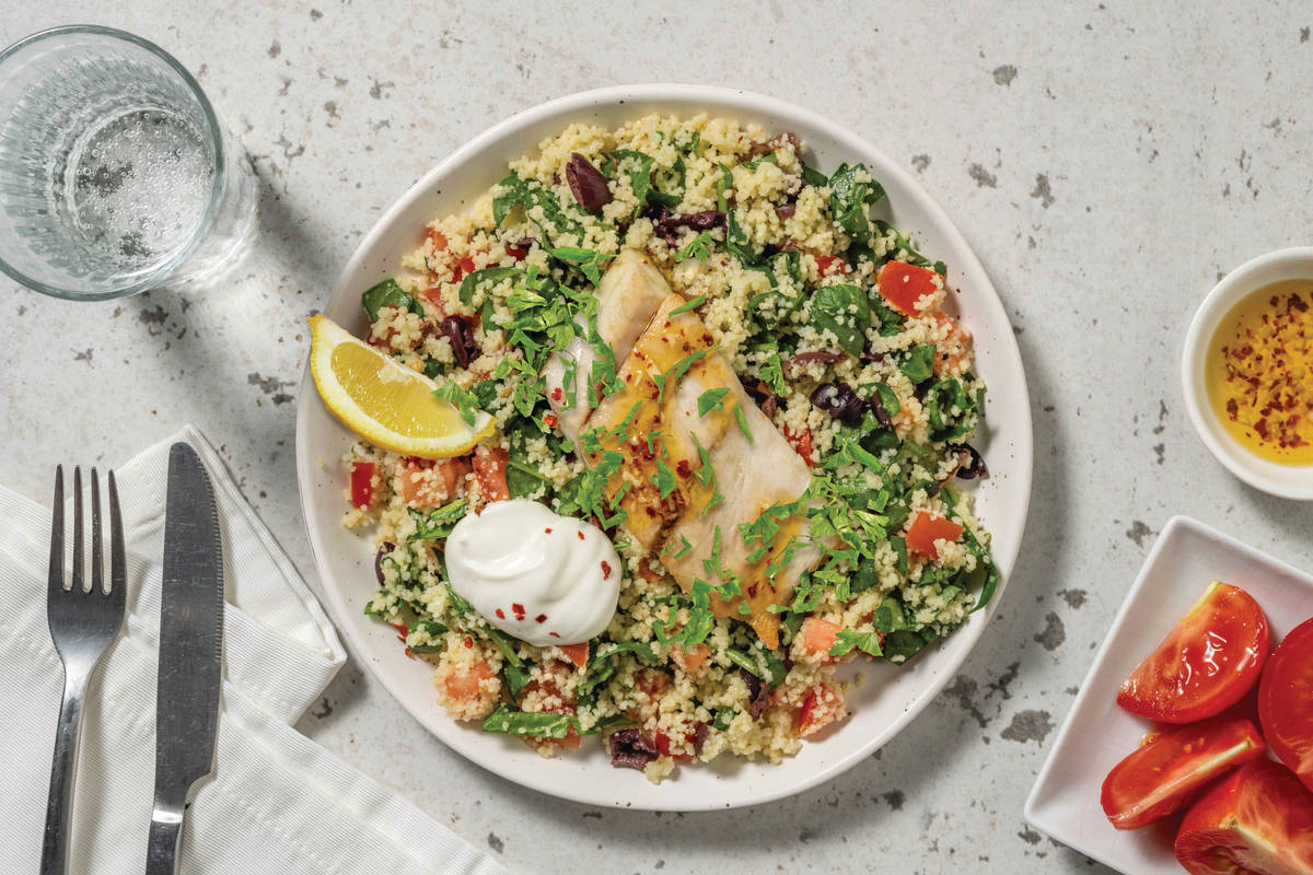Double Barramundi & Zesty Olive Couscous Salad