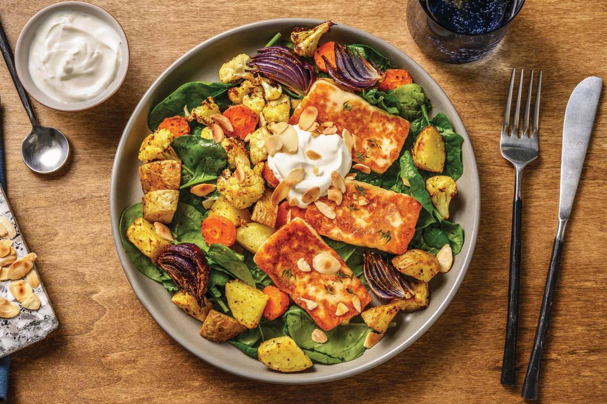 Herby Halloumi, Chicken & Roast Veggie Salad