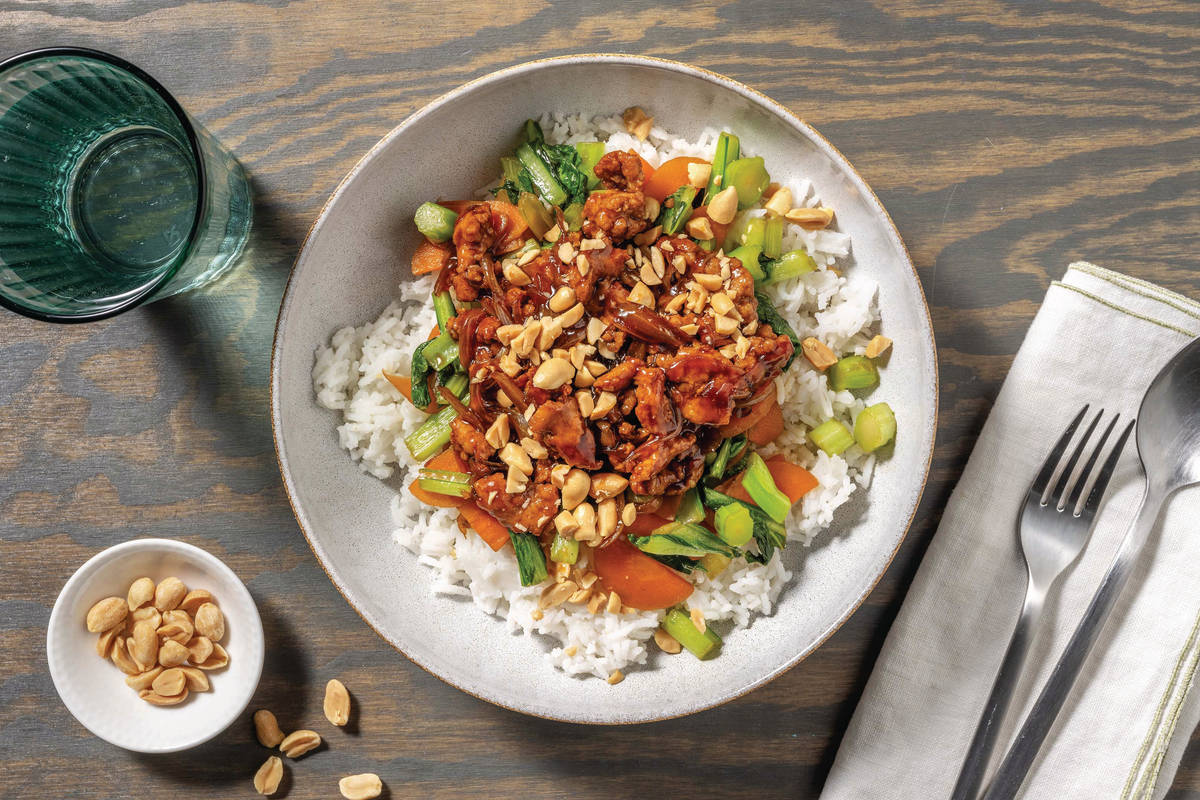 Sticky Pork Mince Stir-Fry & Garlic Rice