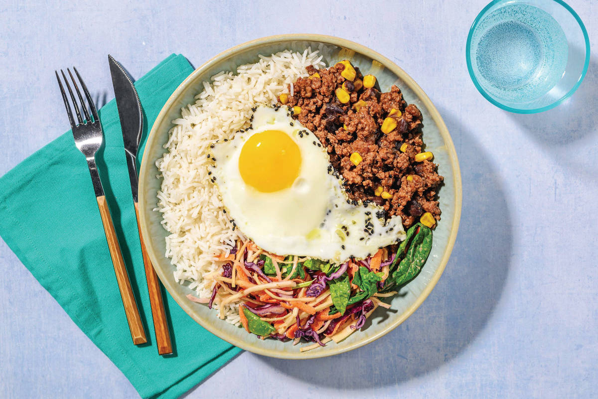 Double Asian-Style Beef & Black Bean Rice Bowl