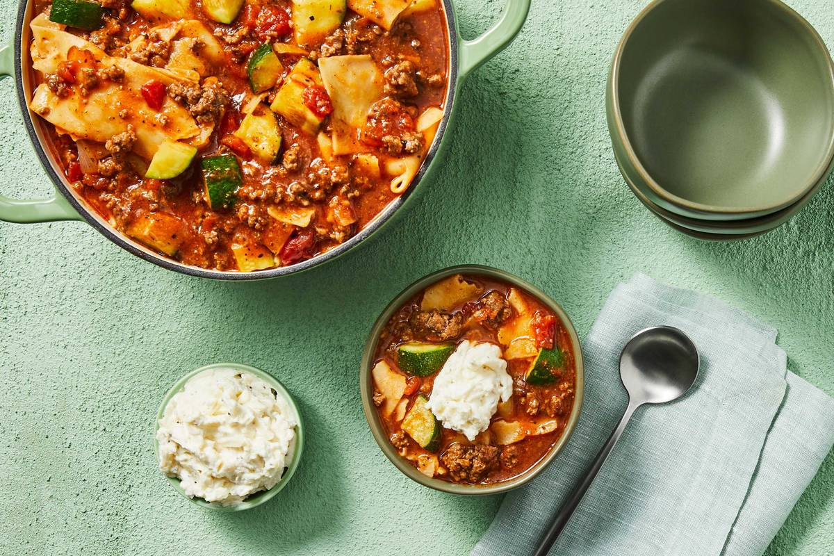 Big Batch Beefy Lasagna Soup