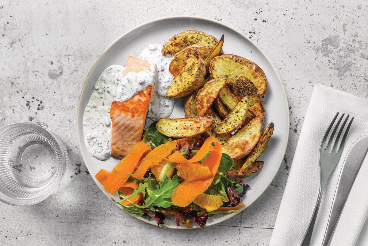 Easy Double Baked Salmon & Herby Caper Mayo