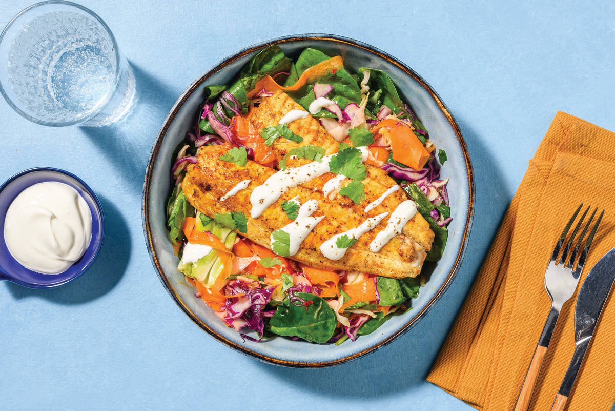 Mumbai-Spiced Hoki & Carrot Ribbon Salad