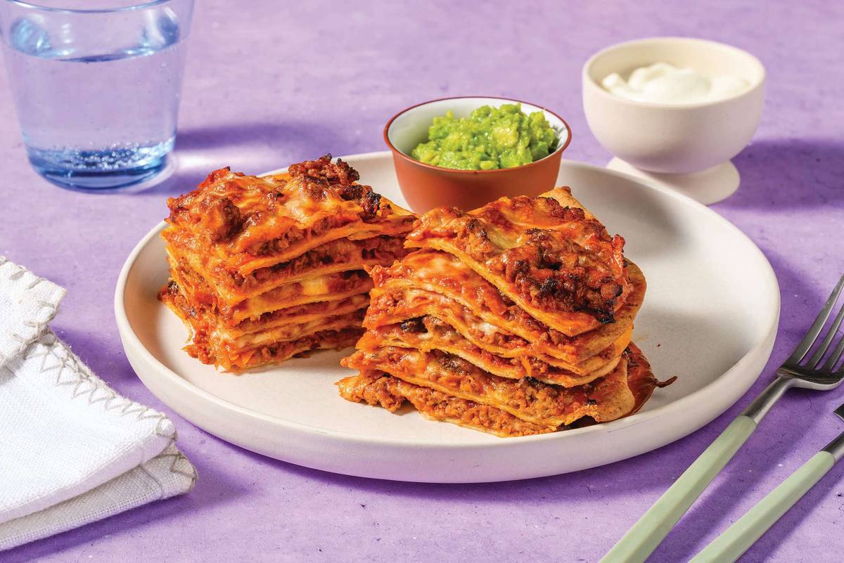 Cheesy Mexican Plant-Based Mince Tortilla Tower