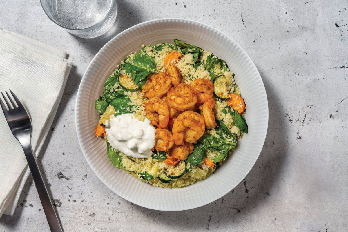 Double Peri-Peri Prawns & Roast Veggie Couscous