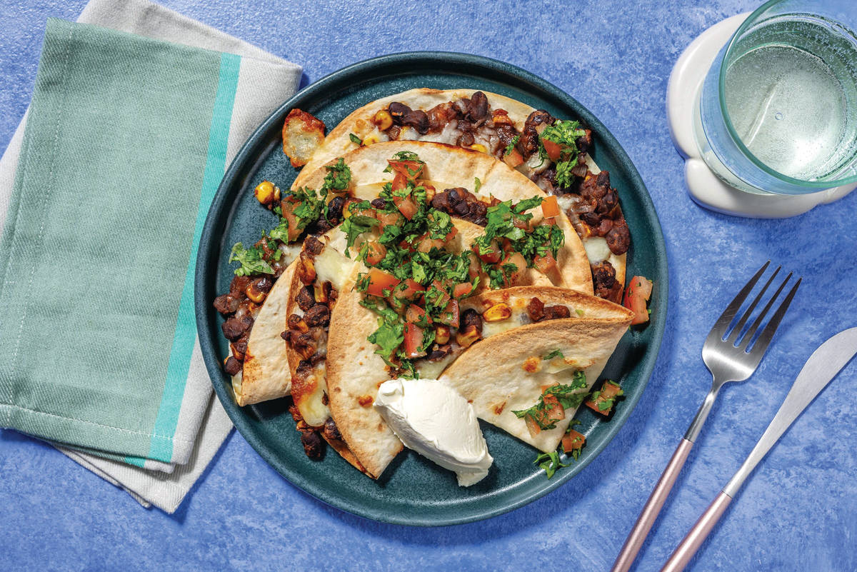 Extra Cheesy Mexican Black Bean & Veggie Quesadillas