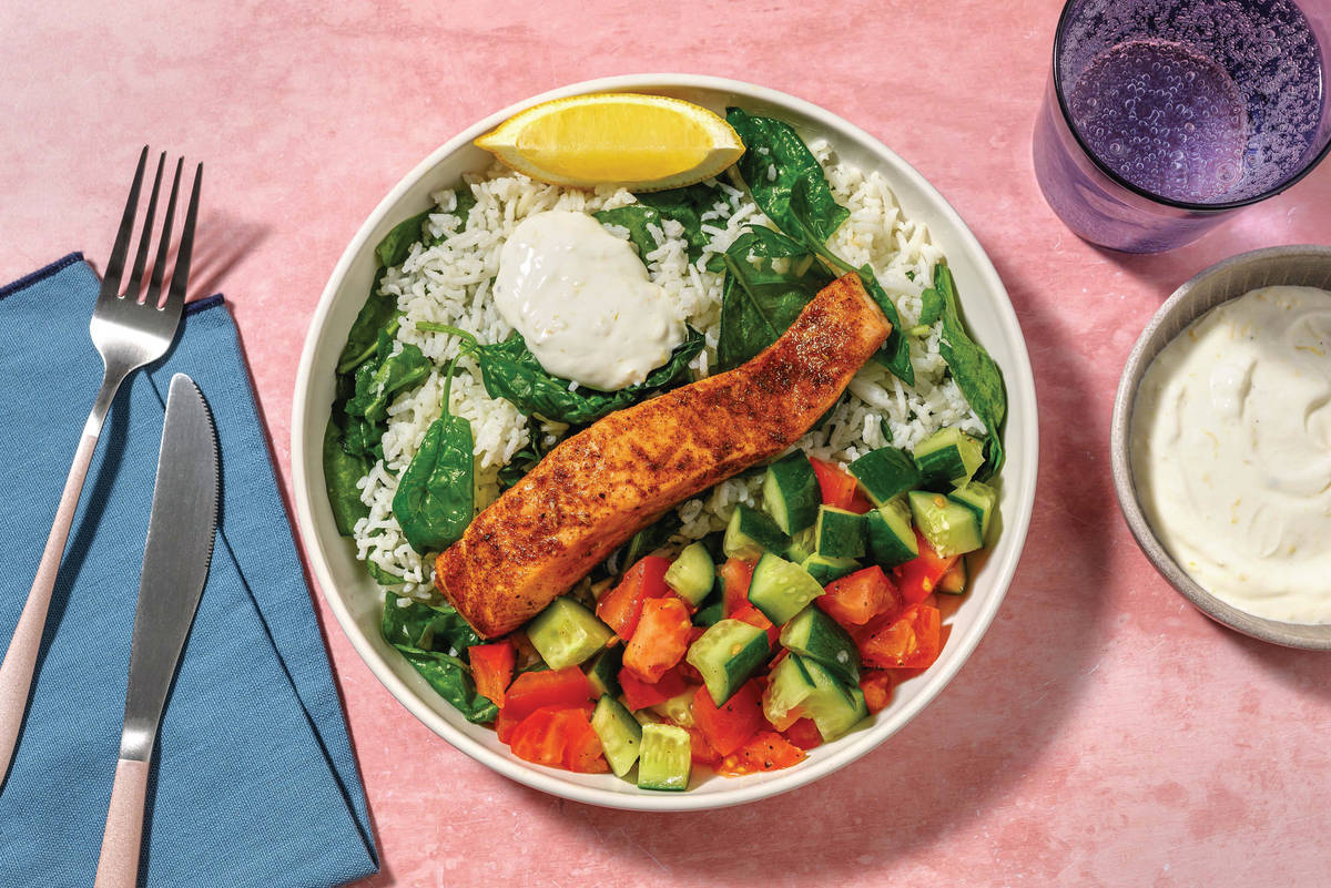 Easy Double Baja Salmon & Spinach Garlic Rice