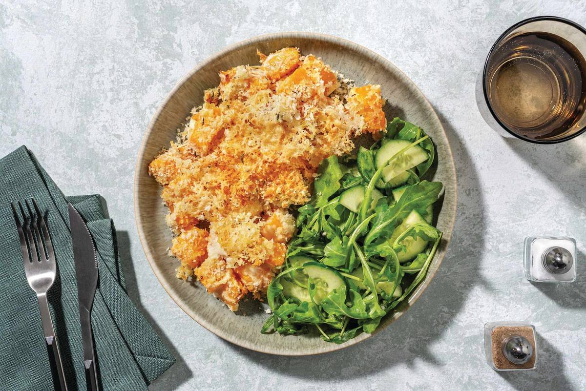 Cheesy Pumpkin, Halloumi & Chilli-Thyme Gratin