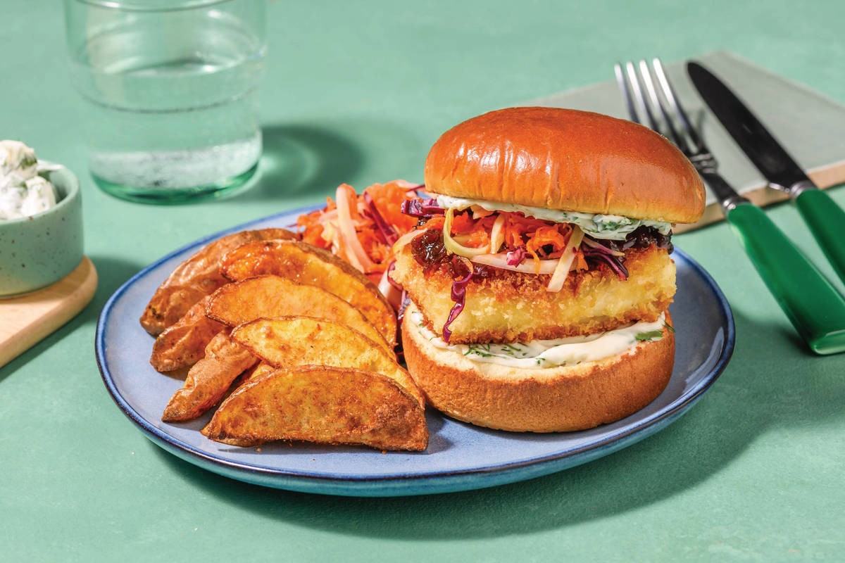 Sesame-Crusted Haloumi & Chicken Burger