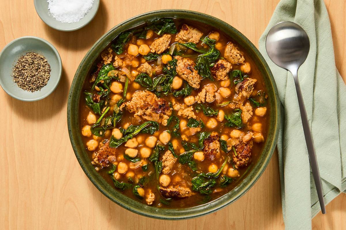 One-Pot Chicken Sausage & Chickpea Soup