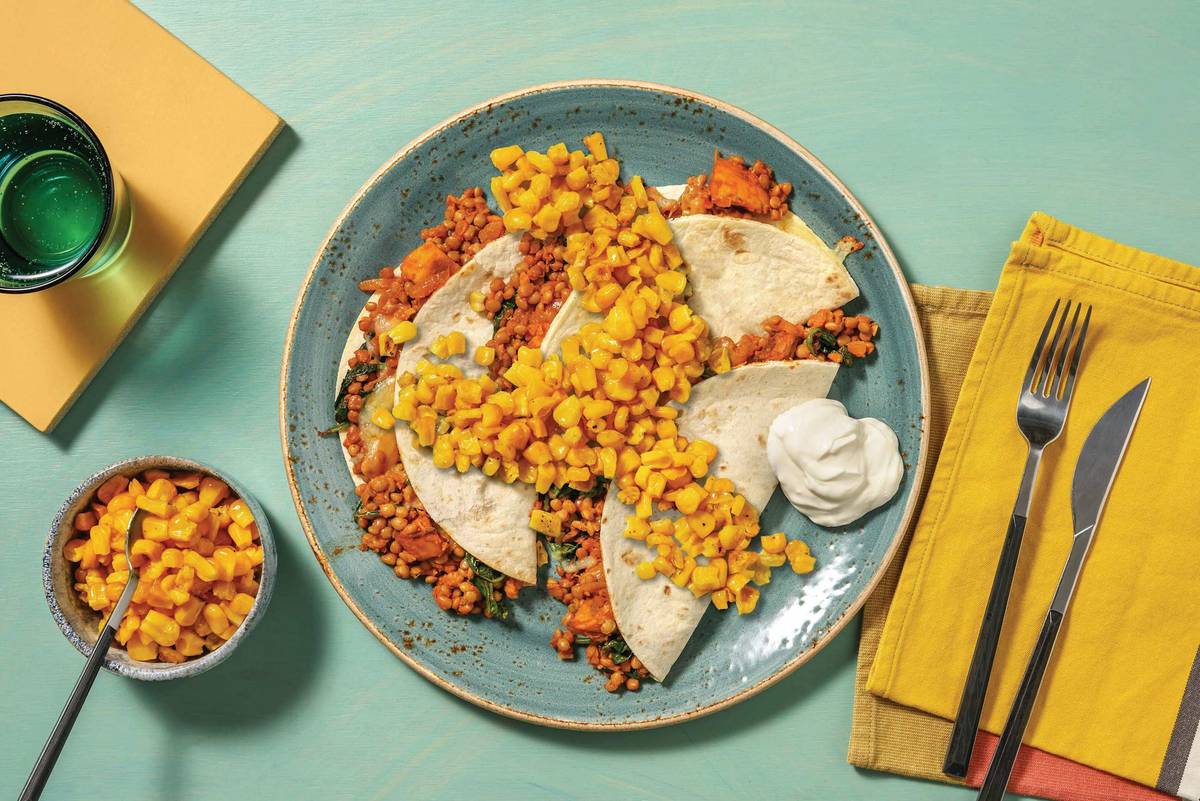 Mumbai-Spiced Lentil & Chicken Kumara Dosa-Dillas