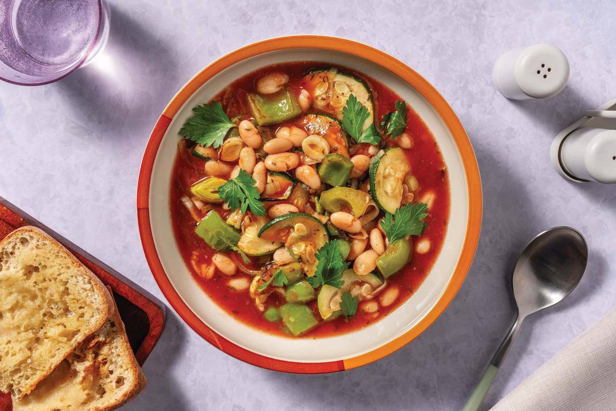 Haloumi , Cannellini Bean & Veggie Soup