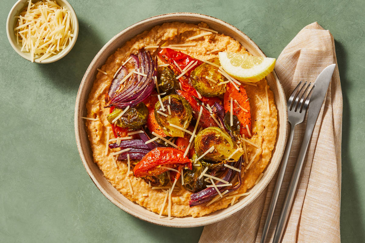 Tuscan Chicken & Brussels Polenta Bowls 