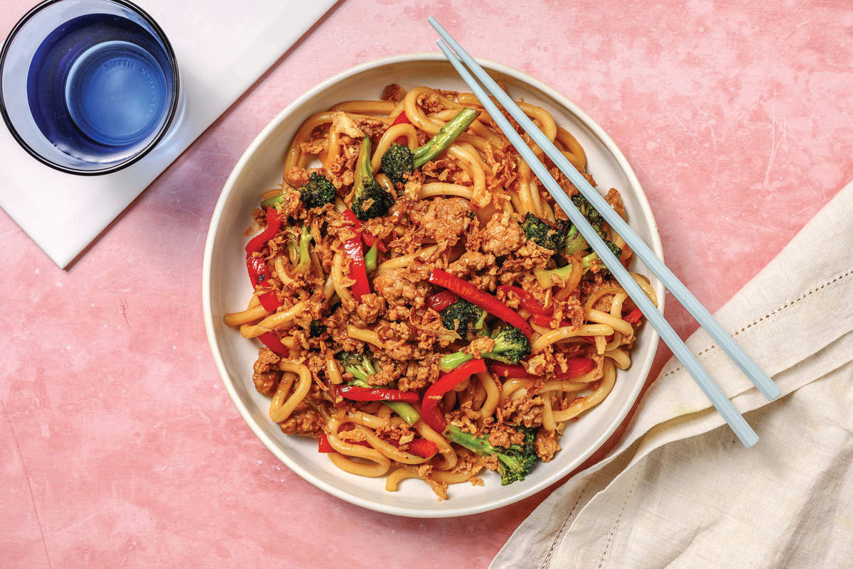 Quick Teriyaki Beef, Pork & Veggies Noodles