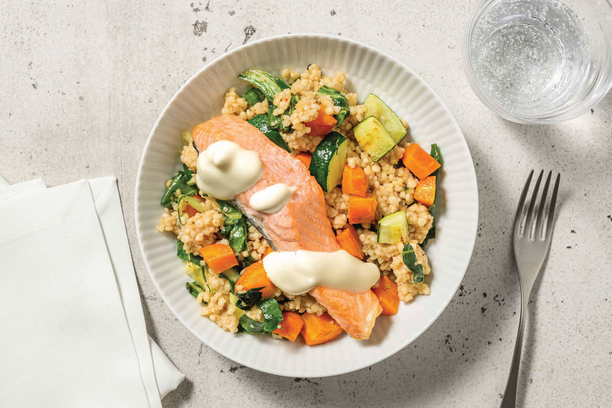 Baked Salmon & Roast Veggie Couscous