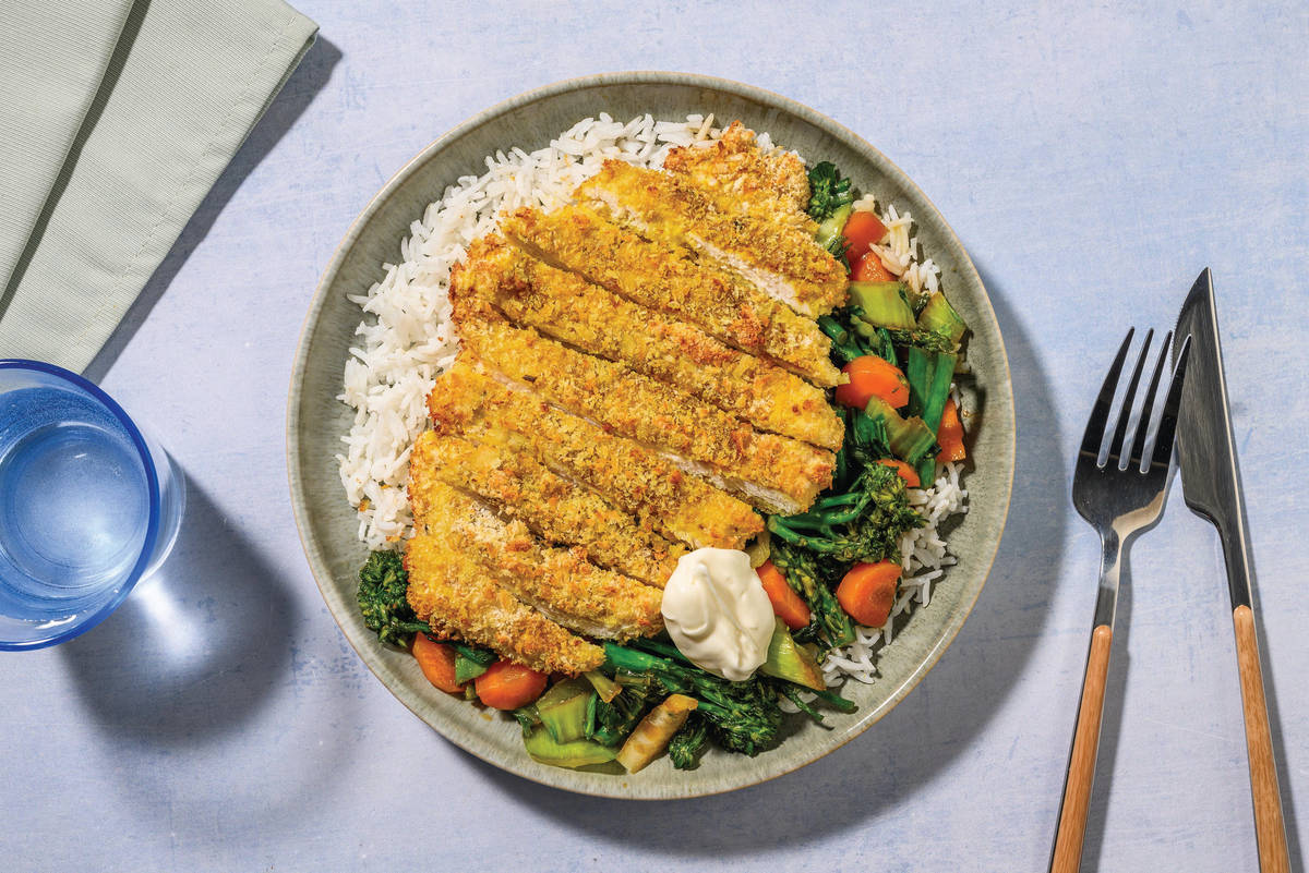 Asian Chicken Schnitzel & Garlic Rice