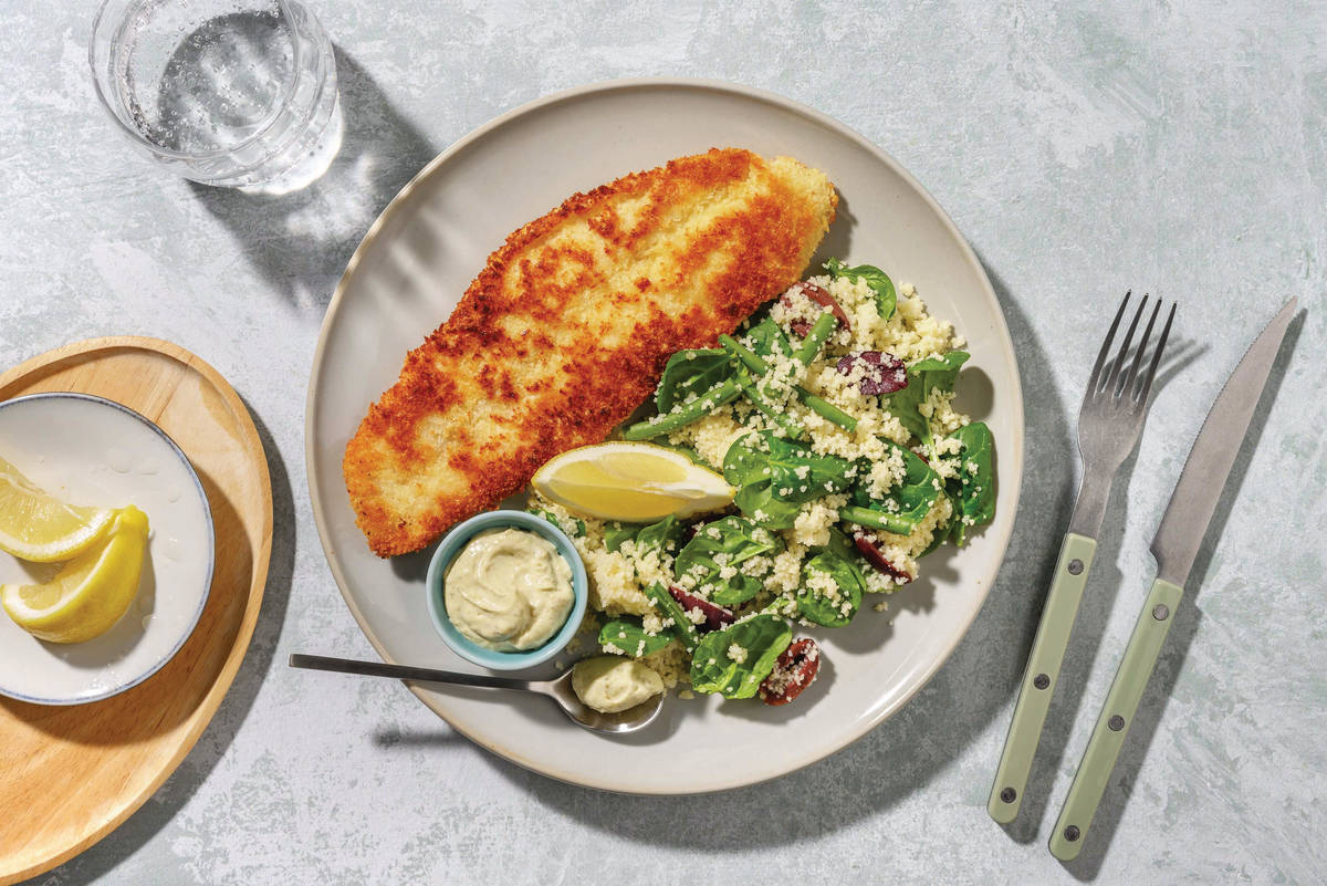 Quick Prep Crumbed Fish & Couscous Salad