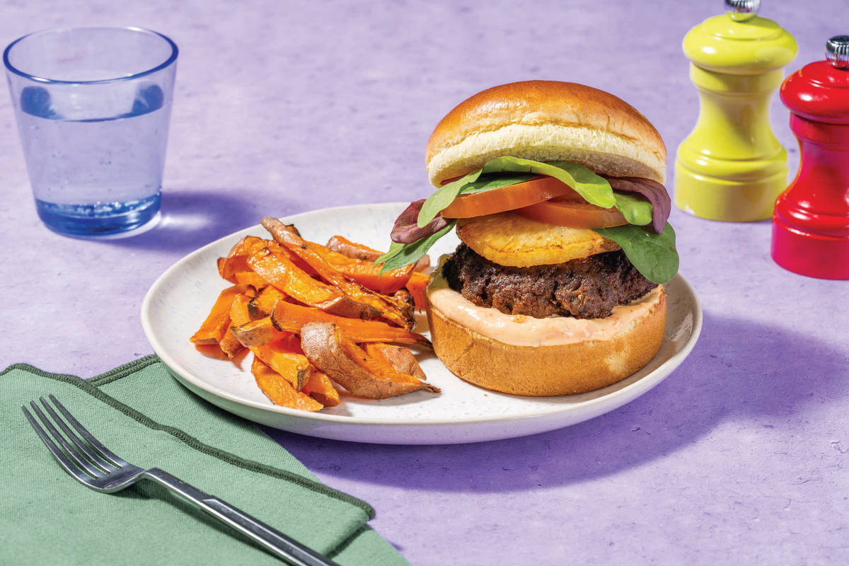 HelloHero: Cheesy Caribbean Beef & Pineapple Burger