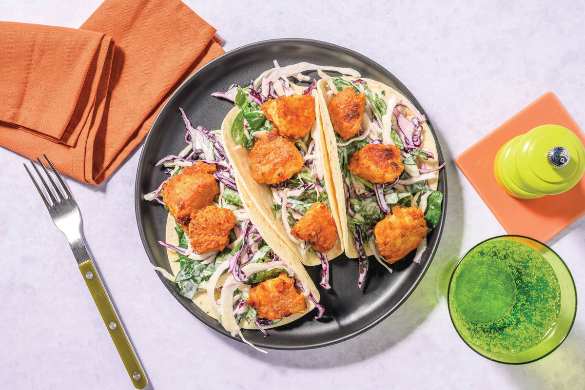 Sichuan-Glazed Popcorn Chicken Tacos