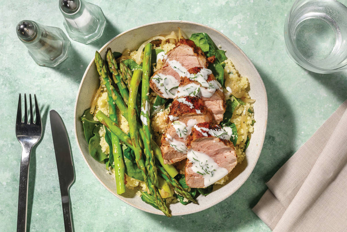 Grilled Pork & Charred Asparagus Couscous