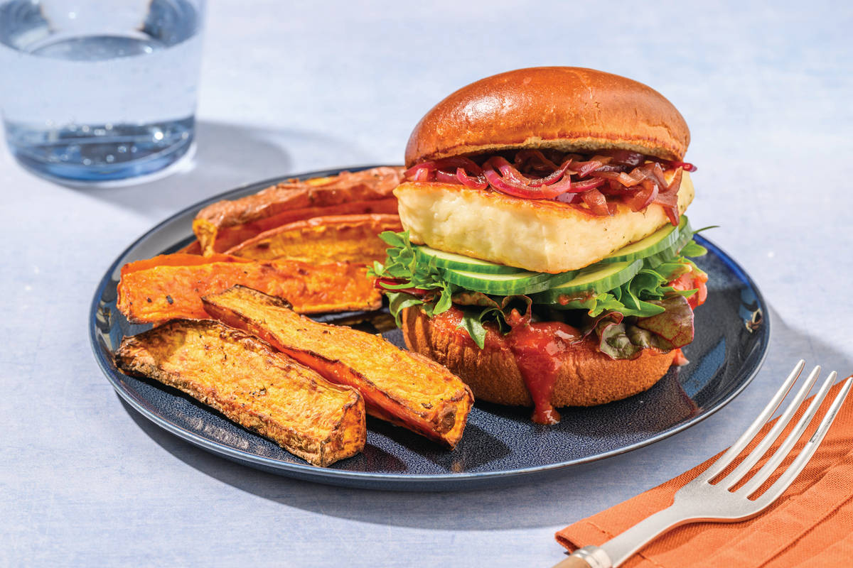 Haloumi, Chicken & Tomato Relish Burger