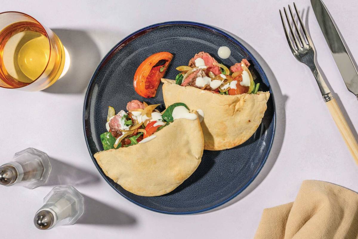 Grilled Double Beef Steak & Onion Pita Pockets