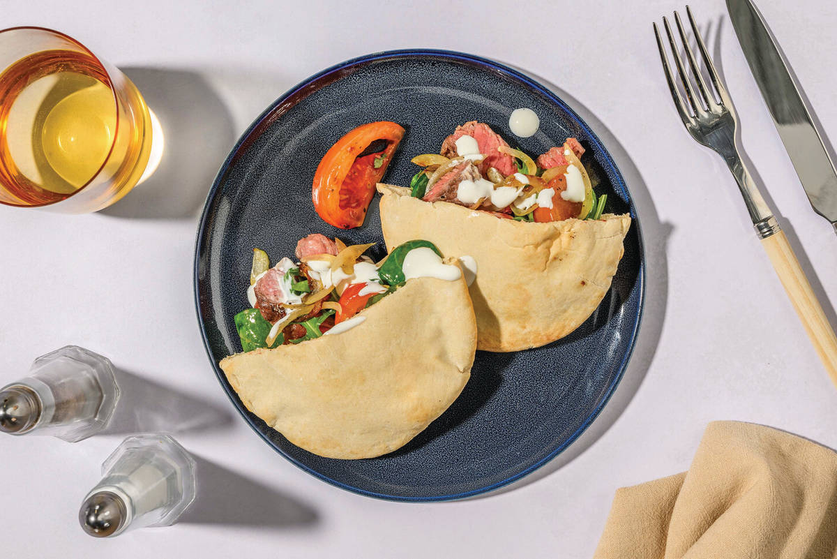 Grilled Double Beef Steak & Onion Pita Pockets